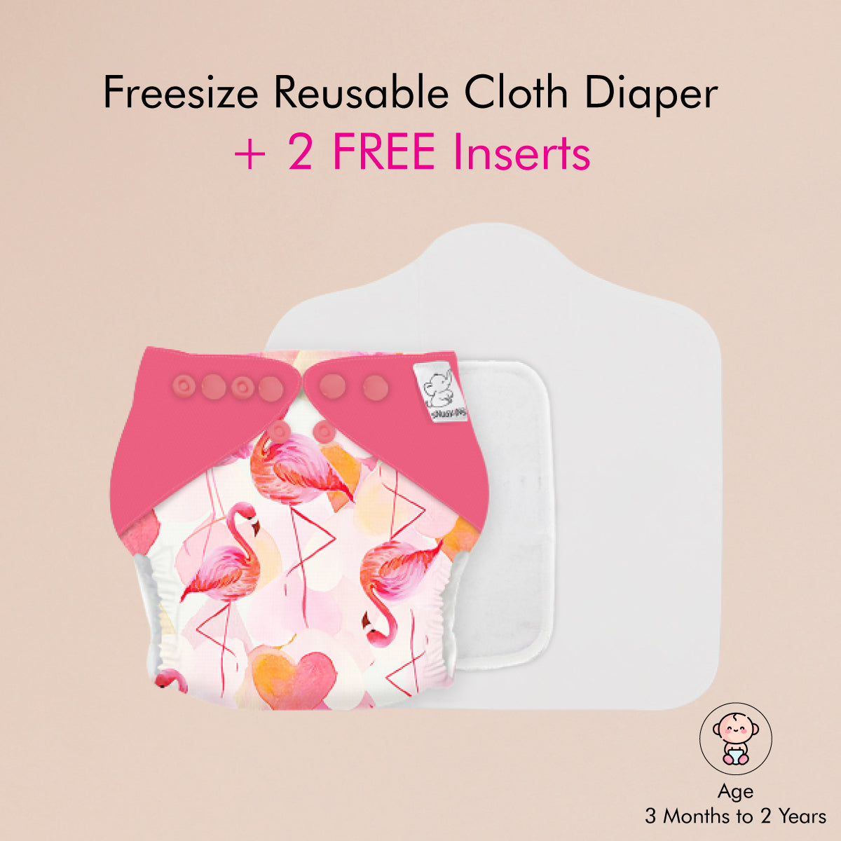 Heart Flamingo - New-Age Cloth Diapers with Soaker and Booster for 3month -2 years