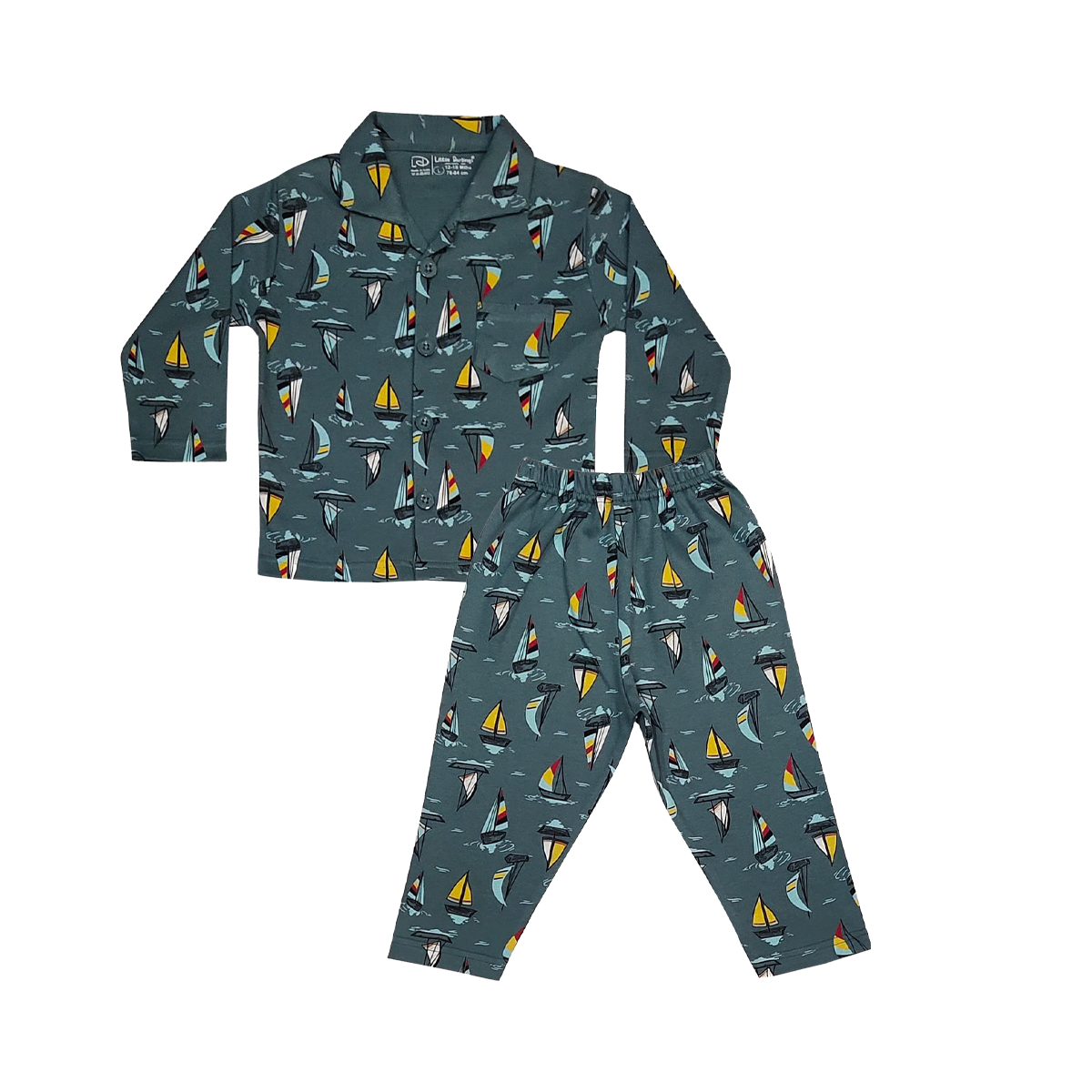 Full Sleeves Baby Little Sailors Printed Pajamas / Night Suit  for Baby/Kids - Dark Green