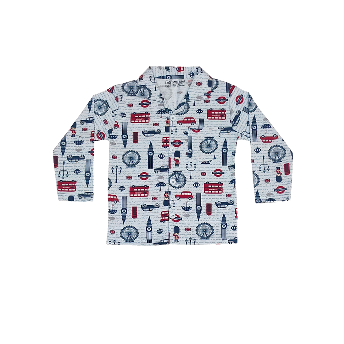 Full Sleeves Baby London Bus Printed Night Suit  for Baby/Kids - Sky Blue 2-3 Years