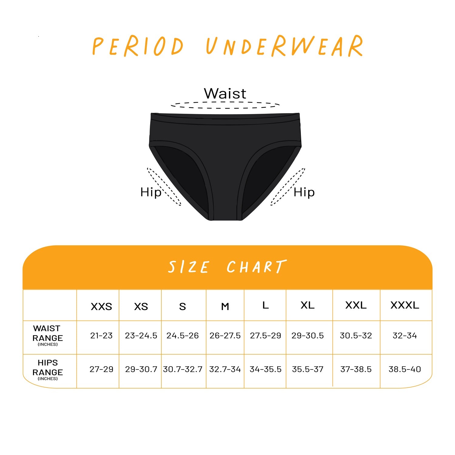 Size Chart - Period Underwear
