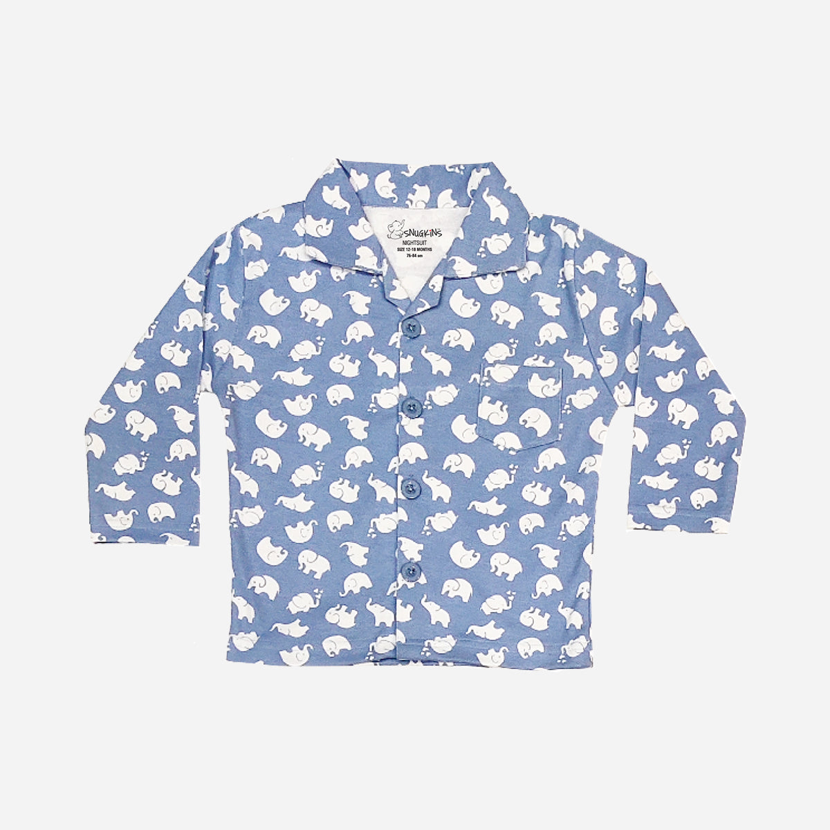 Full Sleeves Baby Elephant Printed Night Suit  for Baby/Kids - Light Blue 18-24 Months