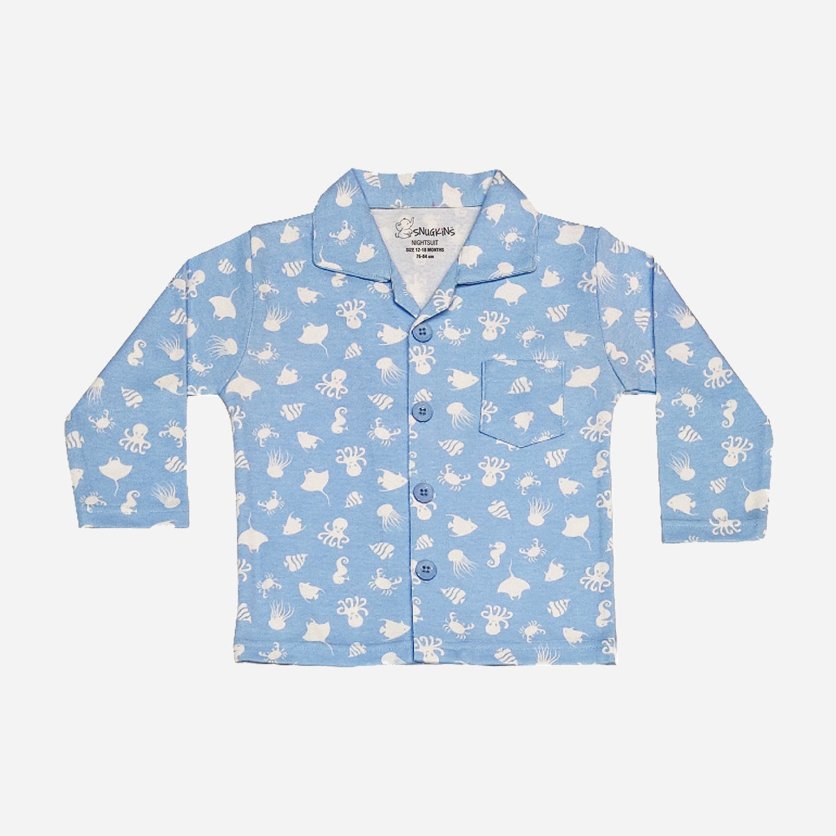 Childrens Night Dress β Sky Blue with Octopus Print