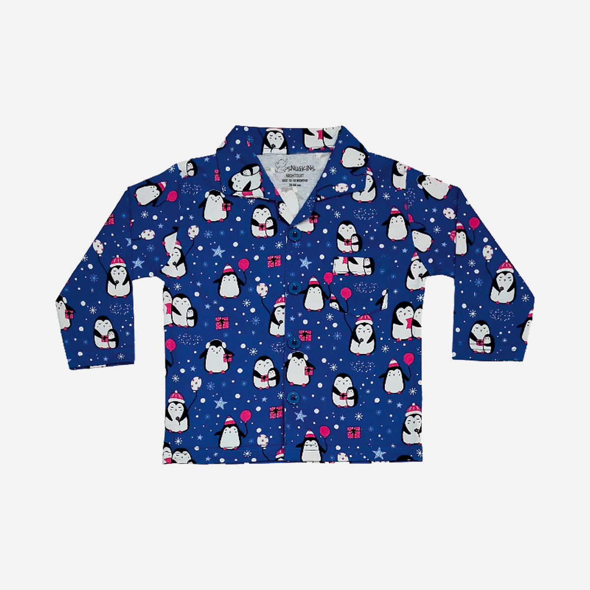 Full Sleeves Baby Pajamas with Penguin Print β Navy Blue