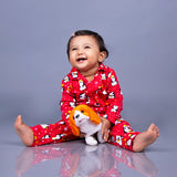 Full Sleeves Baby Penguin Printed Night Suit  for Baby/Kids - Dark Red 2-3 Years