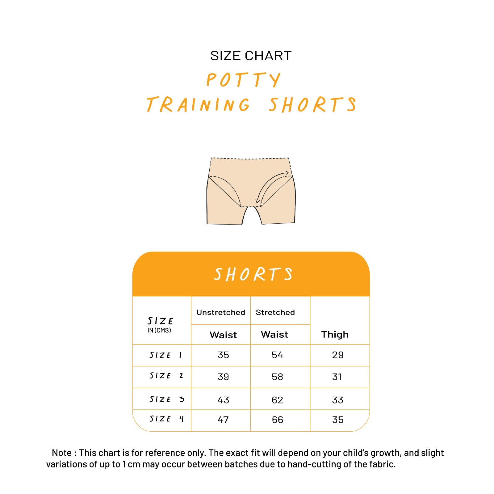 Size Chart - Potty Training Shorts