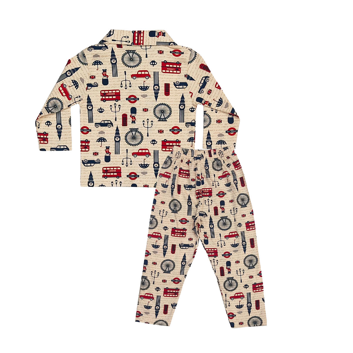 Full Sleeves Baby London Bus Printed Pajamas / Night Suit  for Baby/Kids - Cream