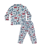 Full Sleeves Baby London Bus Printed Pajamas / Night Suit  for Baby/Kids - Sky Blue