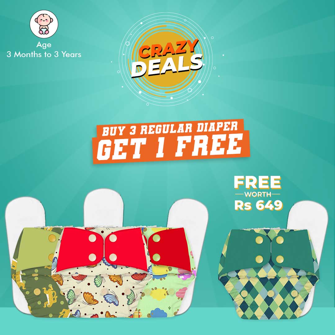 Crazy Deals - Buy 3 Regular Cloth Diapers Get 1 Free